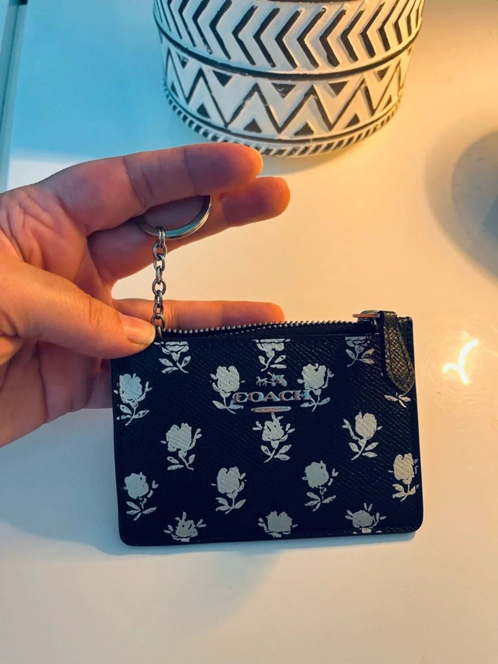 Coach Black Card Case with White Floral Print - Picture 3 of 5